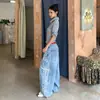 Jeans Vintage de Personalidad Callejera con Estampado de Letras Estilo Americano Transfronterizos con un Diseño Único, Pantalones Rectos Holgados en Stock