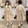 Vestido Falso Duas Peças para Meninas Verão Novo Estilo Ocidental Infantil Vestido de Verão Crianças Maiores Listrado Elegante Moda
