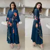 Bata de Satén Estampada de Verano para Mujer de Tallas Grandes Transfronteriza, Bata Larga Fresca de Lujo Ligero con Mangas de Tres Cuartos, Ropa de Casa Delgada para Mujer