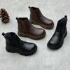 Botas cortas de cuero de suela gruesa hechas a mano de comercio exterior para mujer, otoño e invierno, nuevas botas Chelsea de piel de vaca con punta redonda y suela tipo muffin para mujer