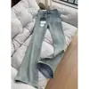 Diseño de Forma de Cuerpo en Forma de Pera, Jeans Acampanados Azul Claro para Mujer, Temporada de Primavera, Tallas Grandes, Elásticos, Pantalones Bootcut Adelgazantes