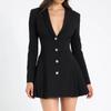 Vestido Sexy Ins Vestido de Traje Femenino de Alta Gama con Cuello en V y Manga Larga Vestido Elegante Estilo Europeo y Americano Vestido de Mujer