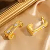 Pendientes transfronterizos de acero de titanio, diseño cuadrado geométrico de moda con incrustaciones de circonita, pendientes de acero inoxidable chapados en oro de 18 quilates, impermeables y que conservan el color