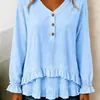 Novidades Outono/Inverno 2026: Roupas Femininas Transfronteiriças - Camisa Feminina de Manga Longa com Decote V Franzido e Barra Irregular