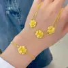 Loja de Ouro Mesmo Estilo Ouro Areia Conjunto Rosa Corrente Feminina Luxo Leve Moda Versátil Colar Dupla Camada Pulseira para Presente de Namorada