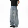 Primavera e Outono Vintage Desgastado Retro Faca Curva Jeans Retro Calças Masculinas Longas Código de Hot Drilling Americano Tendência Gordura Perna Larga Plus Patchwork