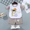 Conjunto Infantil de Manga Curta Algodão Puro Camiseta de Menino Verão Bebê Roupa Infantil Shorts de Menina Roupa de Bebê Roupa de Verão Atacado