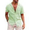 Camiseta de Lino de Manga Corta para Hombre de Talla Grande Transfronteriza de Verano Camiseta Interior Holgada Cárdigan de Botones Color Sólido Camisa de Lino de Algodón Hombre