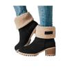 Botas de Neve Femininas de Cano Médio com Forro de Pelúcia Curta, Couro e Pelo Integrados, Botas de Algodão Grossas de Inverno, Tamanho Grande, Botas de Algodão Dobráveis