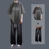 Camiseta de manga curta de verão terno casual masculino bandido bonito peça única combinando moda usar jeans moda masculina terno de duas peças