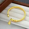 Nuevo Pulsera Abierta Tradicional Vietnamita Chapada en Oro, Pulsera de Calabaza con Candado de Paz Estilo Chino, Joyería Vintage