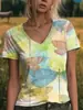 Comércio Exterior Transfronteiriço Amazon Site Independente Temu Camiseta com Estampa Digital 3D Decote V Top Manga Curta Estilo Boêmio
