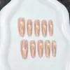 Uñas postizas de puntos rosas, uñas cortas cuadradas redondeadas de puntos, suaves y favorecedoras para otoño e invierno, uñas postizas removibles