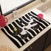 Alfombrilla Drenante de Tierra de Diatomeas para Gatos con Bloques de Color Dulces y Frescos, Rayas Rojas y Azules, Alfombrilla Absorbente para Cocina, Alfombrilla Antideslizante para Mesa, Alfombrilla para Control de Agua para Vajilla