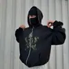 Sudadera con Capucha de Estilo Americano Retro Oscuro Holgada con Estampado de Estrella de Cinco Puntas Camuflaje Casual con Doble Capucha y Cremallera