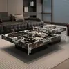 Mesa de café minimalista de piedra estilo italiano, Muebles modernos de lujo ligero para sala de estar, Sofá Lawrence de combinación cuadrada para apartamentos pequeños de alta gama
