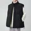 Colete de Algodão com Gola Alta de Inverno Masculino Cor Sólida Versátil Tendência Casual Jovem Estilo College Jaqueta Sem Mangas Atacado