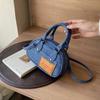 Bolsa Feminina Transfronteiriça Outono e Inverno Nova Retrô Mini Bolsa de Mão Jeans Bolsa Travesseiro com Letras Moderna Cool Ombro Transversal Bolsa Feminina