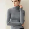 Novo suéter de tricô %caxemira pura outono e inverno para mulheres, com gola alta sobreposta, corte justo, pulôver de manga comprida como base