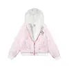 Abrigo Grueso con Capucha Estilo Retro Americano con Cuello de Piel para Mujer, Nuevo Modelo de Invierno con Bordado de Muñeco de Nieve de Dibujos Animados y Relleno de Algodón