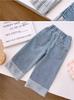 Jeans Rectos para Niñas 2025 Moda de Primavera y Otoño Sueltos para Niñas Pantalones de Pierna Ancha para Niñas Pantalones para Niños Pantalones para Niños