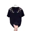 Camiseta de Manga Corta de Diseño de Nicho 2025 para Hombre Verano Holgada Estilo Coreano Bordado de Flores Diamante Top Caliente Europeo