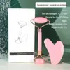 Massageador Roller Facial de Acrílico Quartzo Rosa Dupla Face, Conjunto Raspador Facial de Meridianos Beauty em Forma de Coração Não-Jade