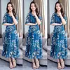 Vestido Longo Floral Feminino de Verão Acima do Joelho Vestido Estampado Feminino Vestido de Manga Curta com Decote V de Comprimento Médio Vestido de Manga Flare Linha A