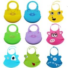 Babador de silicone infantil com desenho animado, babador grande tridimensional com bolso de arroz e fivela ajustável para bebê, babador de silicone