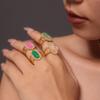 Joyería Misteriosa Circonita 3A Incrustada Piedra Natural Anillo Abierto Acero Titanio Chapado Oro 18K Anillo Ajustable Joyería Lista para Enviar
