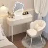 Penteadeira branca simples para quarto, tocador moderno minimalista para apartamento pequeno, mesa de maquiagem calmante estilo wabi-sabi creme de luxo leve
