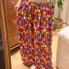 Calça de pijama feminina listrada retrô para primavera e outono, feita de algodão nuvem, modelagem solta de perna larga, plus size, adequada para uso casual, pode ser usada na rua, ideal para casa e para caminhar