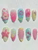 Pegatinas para Uñas Manicura Francesa Blanca con Flor en Relieve y Puntos Rojos Pequeños Estilo Floral Suave Piezas de Uñas Postizas Transfronterizas Hechas a Mano