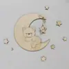 Adornos de Luna de Madera Resurrección Colgante de Osito de Peluche de Luna de Madera Estrella de Cinco Puntas Colgante de Pared Atrapasueños Colgante de Viruta de Madera
