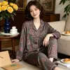 Pijama francés reductor de edad para mujer, nuevo para primavera y otoño, simple, con puntos de ola, manga larga, pantalones de seda helada, ropa de casa, traje de moda, venta al por mayor