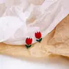 Brincos Assimétricos de Coelho e Cenoura Desenho Animado Prata, Brincos de Flor Rosa e Letra para Meninas Fofas