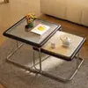 Mesa de café cuadrada de acero inoxidable y vidrio estilo Bauhaus vintage, mesa baja para sala de estar, sofá, estilo minimalista para apartamentos pequeños, móvil y plegable