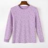Blusas de Gola Redonda em Algodão Puro Femininas, Roupas Íntimas Térmicas para Meia-Idade e Idosos, Roupas Íntimas Básicas Plus Size para Mães, Manga Longa Estampada