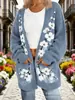 Nuevo cárdigan fino largo de comercio exterior transfronterizo con bolsillos, abrigo suéter de moda estampado para otoño e invierno, personalizado, casual para mujer