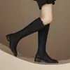 Botas altas hasta la rodilla para mujer, nuevo estilo otoño/invierno 2026, botas sencillas retro europeas y americanas, piel de ante, efecto alargador de piernas, botas de montar para mujer