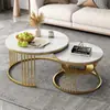 Mesa de café de losa de roca nórdica Sala de estar de apartamento pequeño Uso doméstico Estilo minimalista Mesa de café redonda de mármol Mesa Luz de lujo Moderna Simple