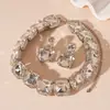 Conjunto de colar quadrado grande de cristal estilo europeu e americano, colar e brincos de luxo para noite com corte exagerado e diamantes brilhantes conjunto de duas peças atacado