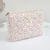 Bolsa de Cosméticos Floral de Poliéster-Algodón Transfronteriza, Bolso de Mano Acolchado Portátil de Gran Capacidad, Neceser de Viaje, Bolsa de Almacenamiento
