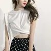 Suéter Crop Top de Color Sólido Estilo Coreano de Verano con Ombligo al Aire, Camiseta de Manga Tres Cuartos Manga Corta, Camiseta Ajustada, Venta al por Mayor de Piezas Únicas