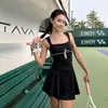 Vestido Esportivo Preto Sem Alças Estilo Simples Novo 2026, Emagrecedor, Respirável, Design Doce com Laço, Adequado para Férias e Fontes Termais