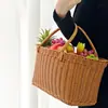 Cesta de verduras tejida, cesta de compras de supermercado, cesta de picnic portátil, cesta de frutas para el baño, cesta de mimbre para recoger al aire libre