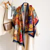 Bufanda de Imitación Cachemir Estilo Pintura al Óleo Vintage Nueva Otoño/Invierno 2026 para Mujer, Calentador de Cuello Chal Jacquard Versátil de Alta Gama al por Mayor