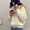 Otoño e Invierno Estilo Coreano con Capucha Grueso Suave Cera Jersey Abrigo para Mujer Raya en Axila Color Sólido Cremallera Cardigan de Punto Corto Tendencia Top