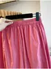Roupas femininas plus size 150kg Verão versátil de caimento solto calça cropped de perna larga em rosa com design estiloso e cintura elástica