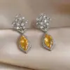 Brincos de Prata Banhados a Ouro 18K com Agulha de Prata e Zircônia em Forma de Flor, Brincos de Luxo Leve de Alta Qualidade, Brincos Simples e Modernos para Mulheres
